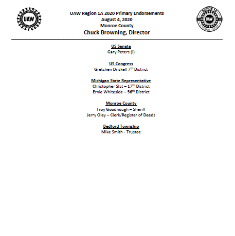 Region 1a 2020 Primary Election Endorsements Monroe County Uaw Local 163