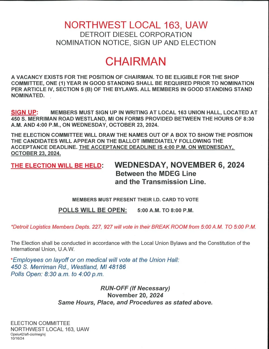 Chairman Election Flyer for Detroit Diesel