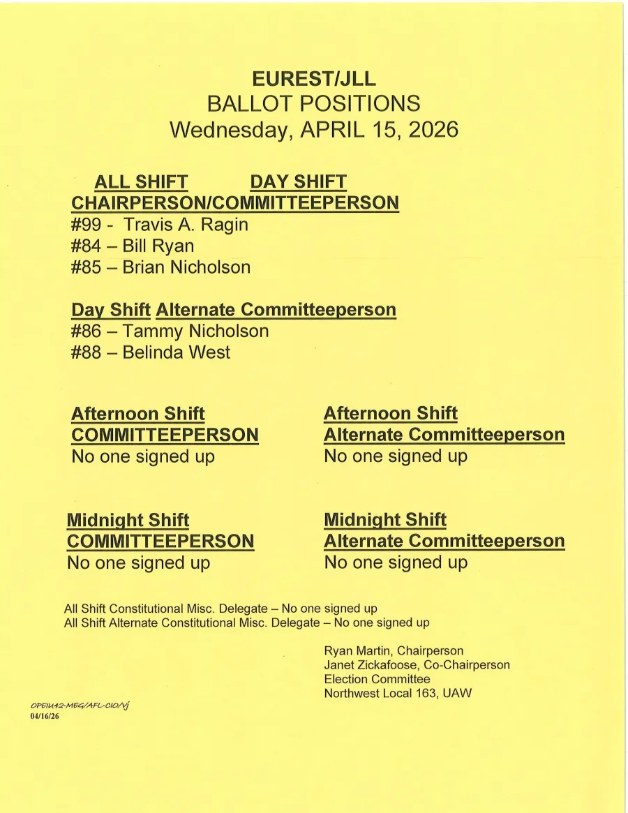 Eurest / JLL Ballot Positions