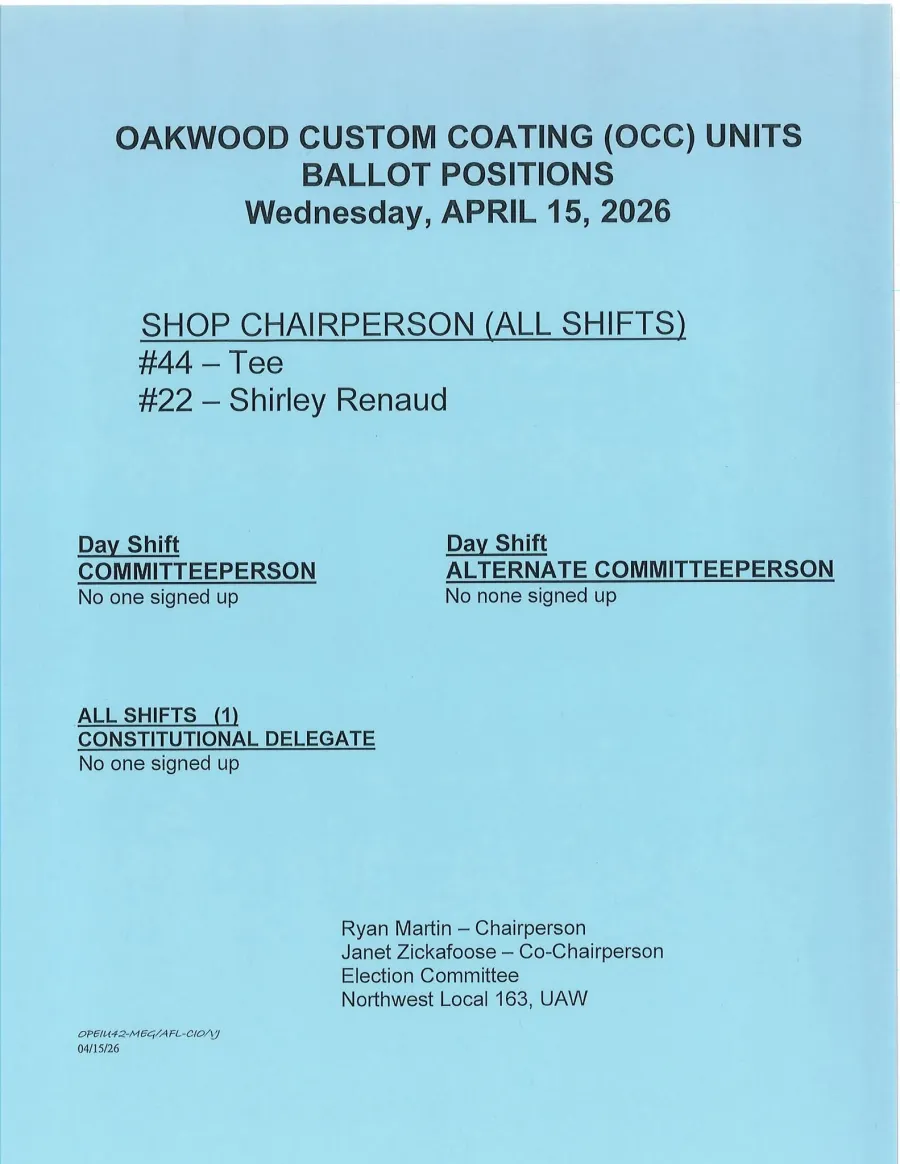 Oakwood OCC Ballot Positions