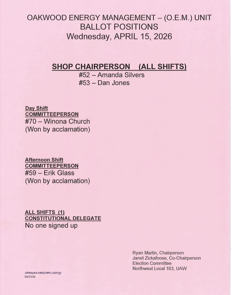 Oakwood OEM Ballot Positions