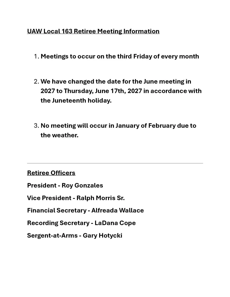 UAW Local 163 Retiree Meeting Information